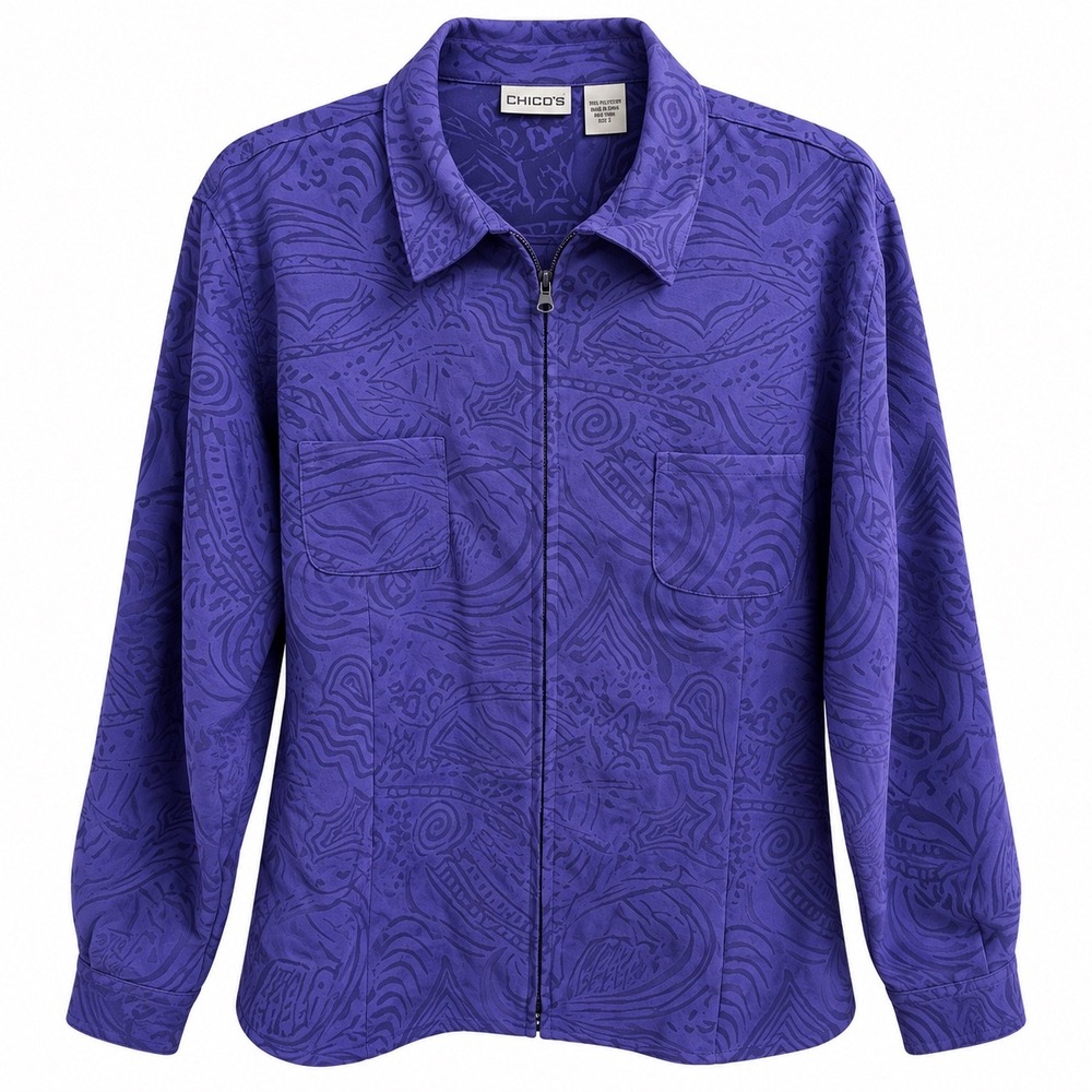 Chico's Purple Abstract Print Zip Front Jacket Size 3 XL Cottagecore